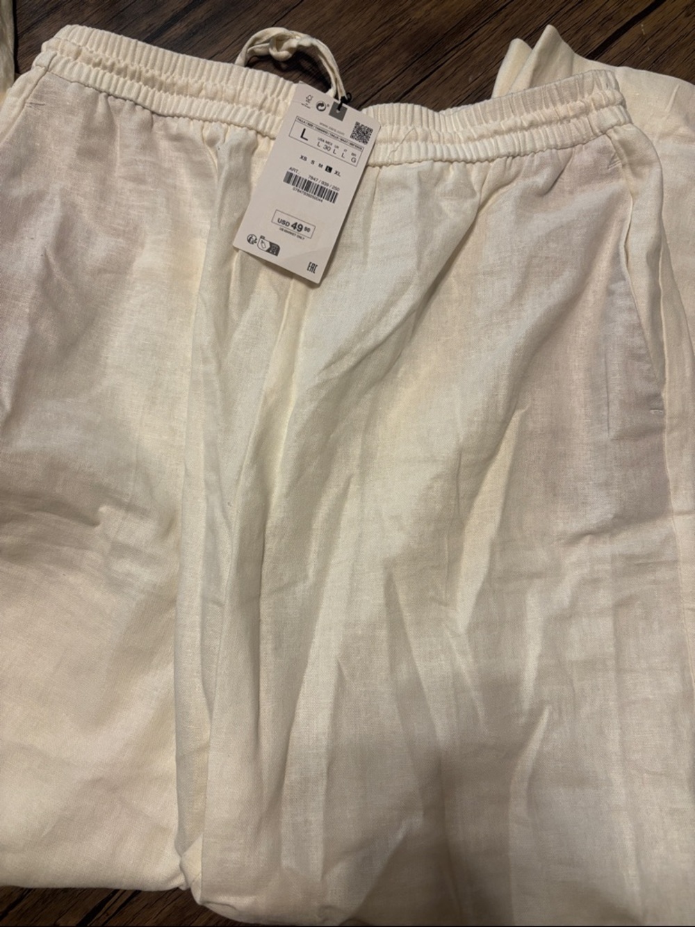 Zara Cream Linen-Blend Drawstring Pants